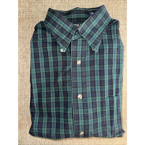 Lands and green and blue plaid, long sleeve button down collared shirt - Picture 3 of 5